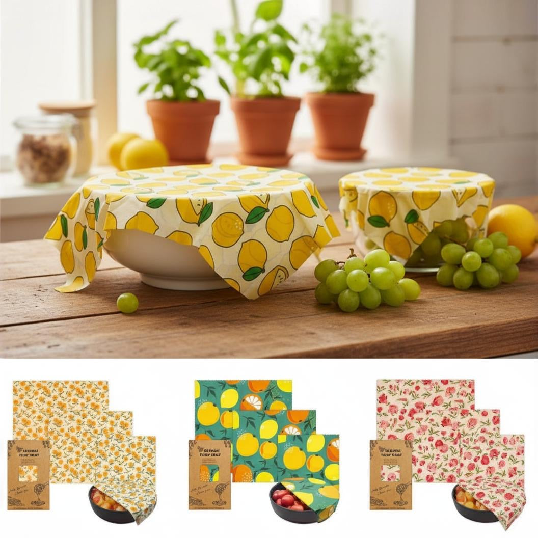 QuickEcoTools™ Beeswax Wraps (3-Pack) — Choose Your Design