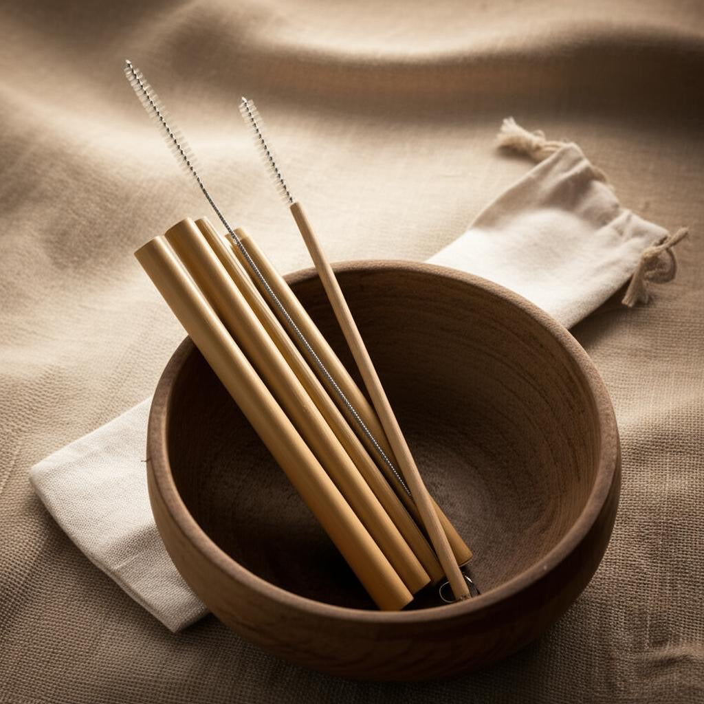 QuickEcoTools™ Bamboo Straws (10-Pack + Cleaning Brush)
